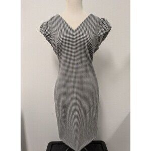 Calvin Klein Gingham Puff Cap Sleeve Sheath Midi Dress sz 12 Officewear
